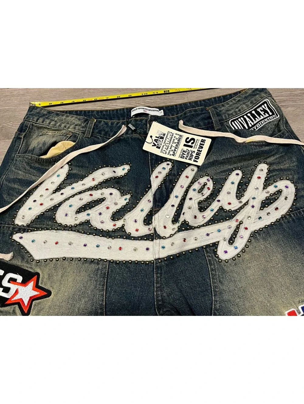 Relaxed Dark Blue Patchwork Jeans with Drawstring Waist